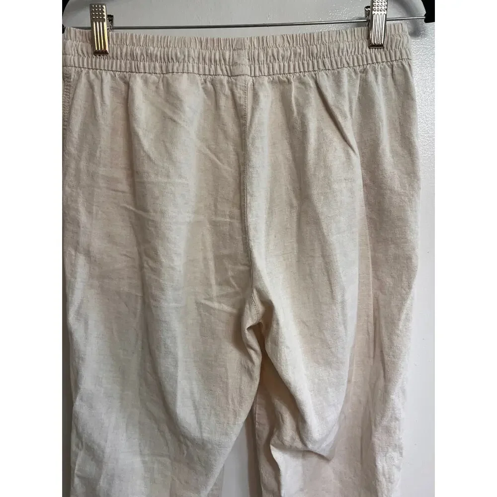 H&M Linen Cotton Drawstring Jogger Pants Women’s Small Beige Oatmeal Tapered